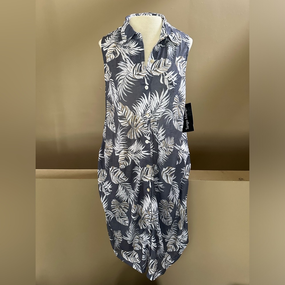 Tango Mango Lightweight Cotton Gray Palm Button Front Dress NWT